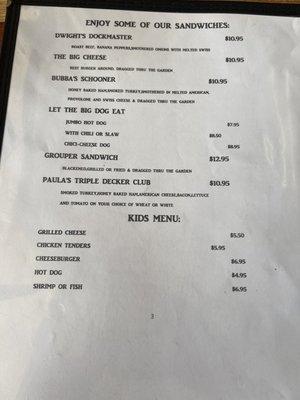 Dinner Menu