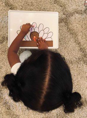 We are using this turkey hat to address color identification and following multi step directions, improving sustained attention skills!