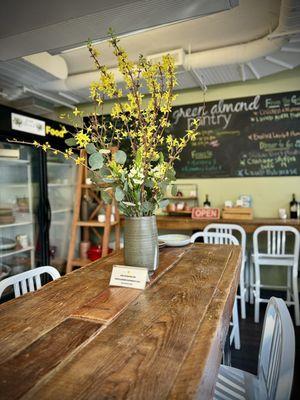 Table at Green Almond Pantry. First come, first serve seating