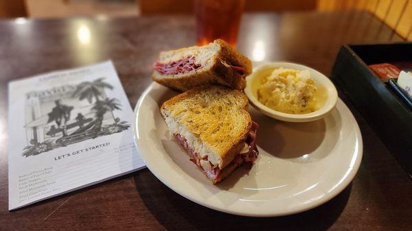 Reuben on Rye with Caraway Seeds.  Fantastic sandwich.  The potato salad is fire too!