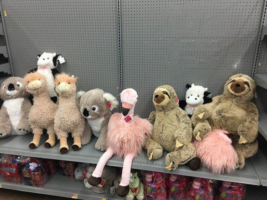 Exotic stuffed animals.