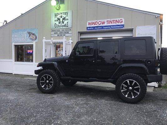 Freshly Tinted Jeep installed by Kountry Customz, LLC