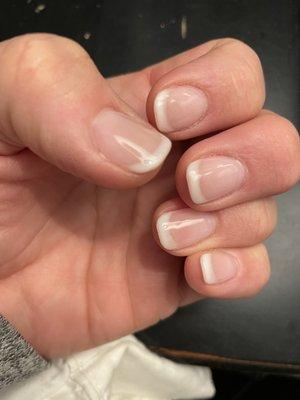 Perfect natural looking nails.  And they'll grow out so nice that no one noticed the gap after 3 weeks.