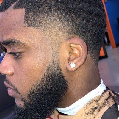 Taper fade haircut with beard line up