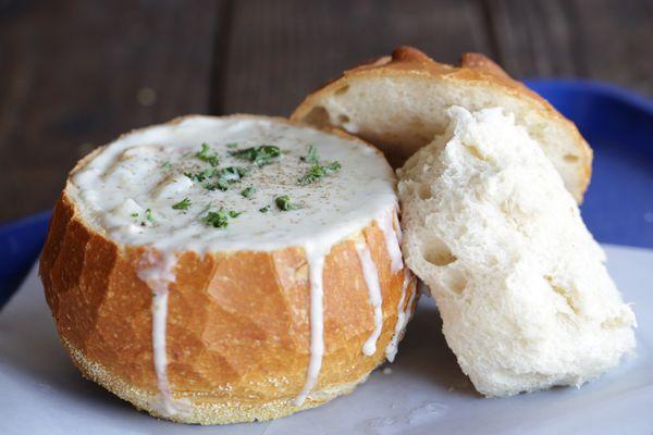 Our Famous Clam Chowder in a Sourdough Bread Bowl...