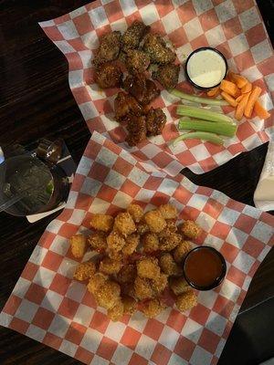 Wings (lemon pepper and mango habanero) and tater tots