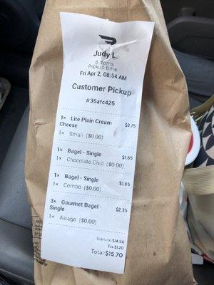 Copy of receipt from DoorDash