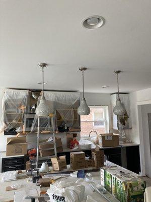 Created lines and dimmer switch for 3 pendant light fixtures above his kitchen island. *New build.