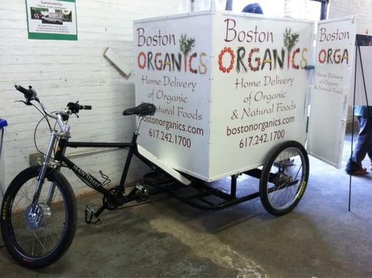 10th anniversary party: paddle-powered delivery cart. You can only see these in Boston.