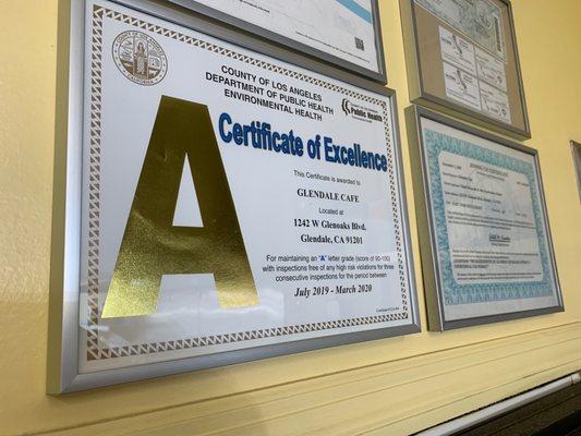 Gold A!   only hand selected by the Los Angeles department of public health.   Only two or three business have a Gold A.