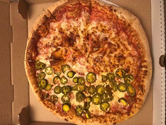 Half jalapeno half cheese medium pizza