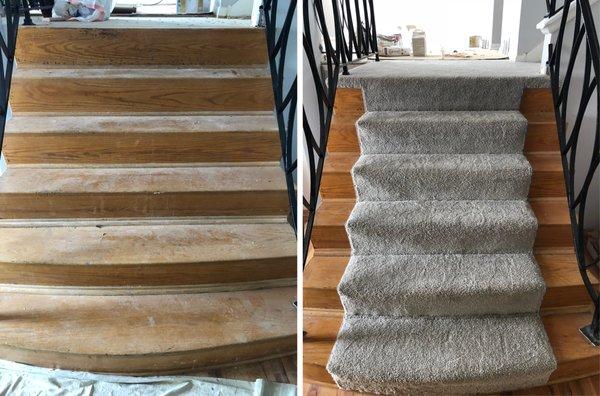 Carpet runner installation on the stairs.
  Call for Fee Quote (773) 570-4224