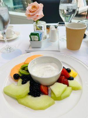 Fruit Plate~ photo taken too late ~ a full fruit plate otherwise! ~ with infused vanilla bean yogurt and honey!