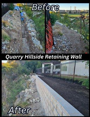 We built a retaining wall on the cliff's edge overlooking the Quarry golf course.