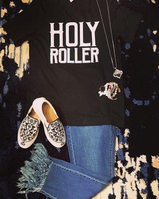 Ruby Rubbish Tee with Brighton necklace and shoes.