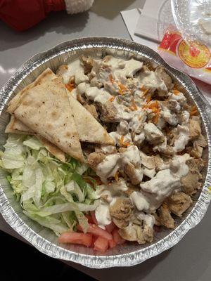 Chicken and rice w lettuce and tomato and white sauce  Chicken Platter