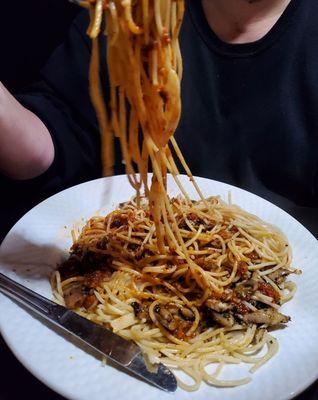 Spaghetti w/marinara and mushrooms