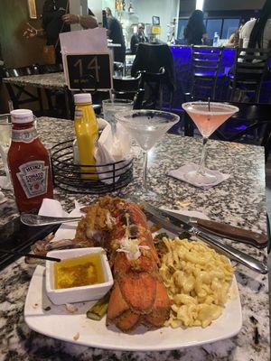 Watermelon Martinis from pineapple Ciroc and the lobster meal with asparagus and macaroni.