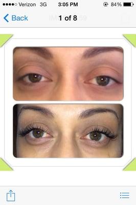 Before and after eyelash extension .