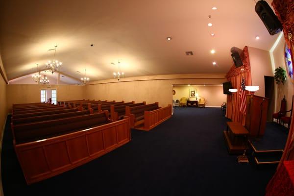 This is a view of our Wauchula chapel. We are able to seat 250 +- of your family and friends for services and gatherings.