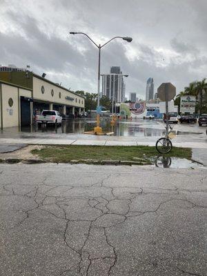 This parking lot floods big time