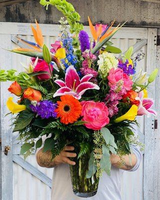 WOW! Yellow Calla Lilies, Birds of Paradise, Coral Peonies, Gorgeous lilies & Roses & more!