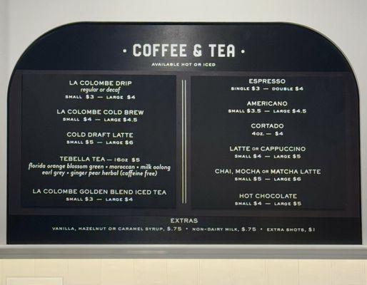 Coffee & tea menu