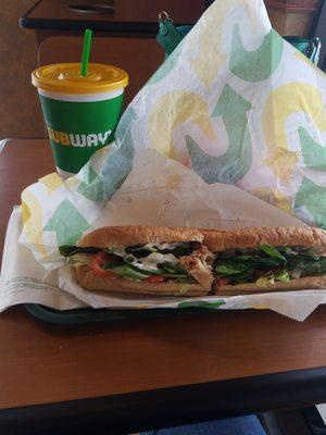 Foot-long rotisserie chicken sandwich.