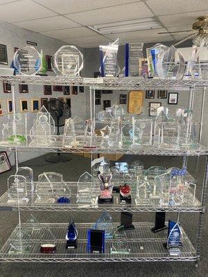 Glass and acrylic trophies.