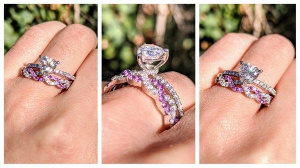 My wife's rings after cleaning and rhodium treatment. The rings are on my hand since my wife wasn't around to take the photos.