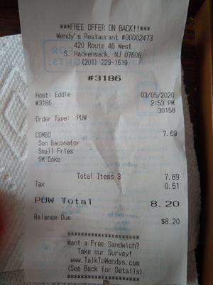 My receipt from today.