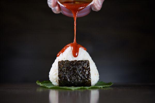 Triangle Kimbap with gochujang sauce