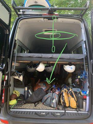 A kayak spotted inside the Paddlestroke SUP van.