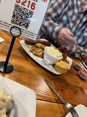 Two Meat Platter Smoked Sausage BBQ Chicken Cornbread Muffin