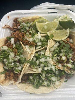 4 Al pastor, 2 carne tacos