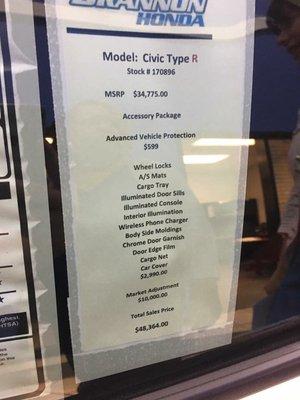 The window sticker that was put in right when I walked into the dealership that morning.