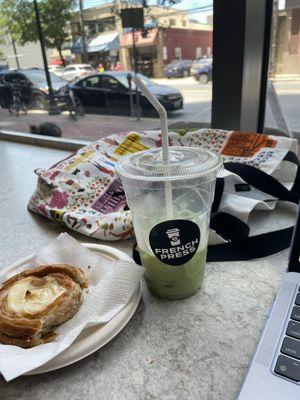 Iced Matcha, Danish, beautiful windowsill