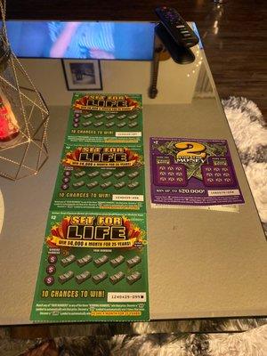 3 Set for Life and 1 2 for the money scratch offs.