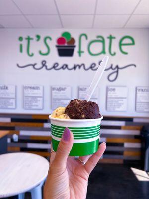 Pumpkin Pie ice cream topped with Brownie Batter cookie dough