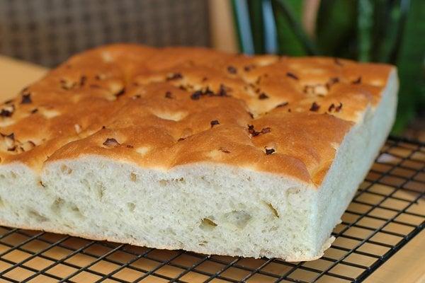 Onion focaccia - very good.  It's 8" x 8", for $3.