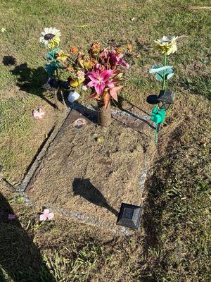 Grandpa's burial plot covered in grass, dirt, etc. Left in disarray with no sign of clean-up.