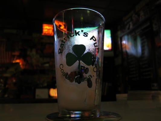 Patrick's logo glass with some Guinness remnants