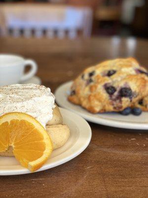 Cinnamon roll and blueberry lemon scone