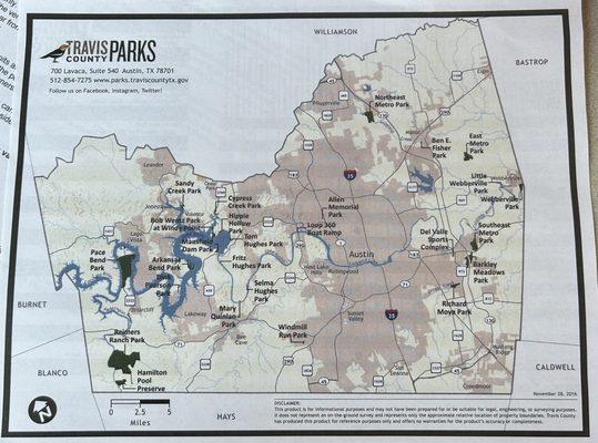 Travis county map with all the Travis county parks visually