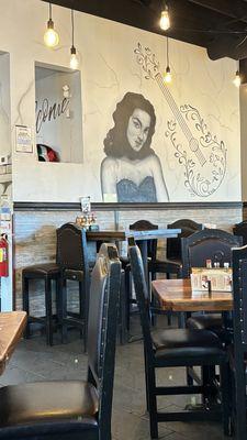 One of several large murals in restaurant