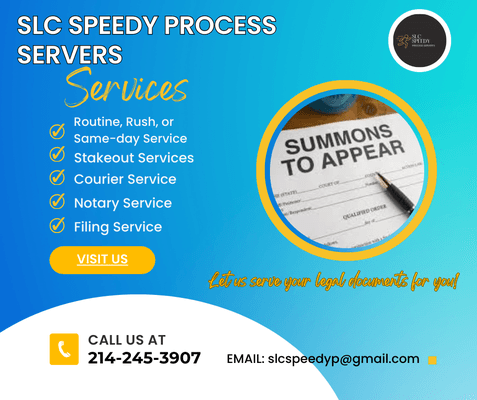 SLC Speedy Process Servers, is a process serving company in the DFW, offering a variety of services.  #processserver #processserving #legal