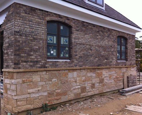 Custom stone and block on garage