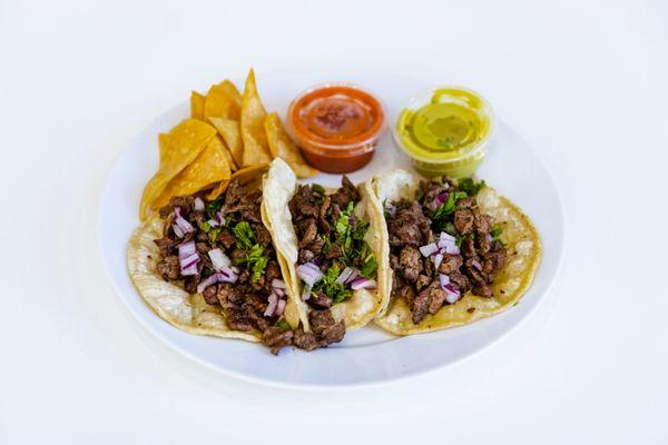 Carne asada tacos w/house made salsa