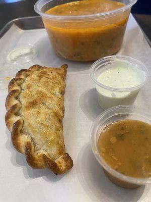 Mushroom chicken empanada with Chicken Tortilla soup