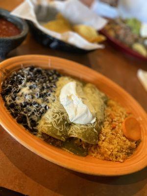 Enchilada Verde, Rice and Beans